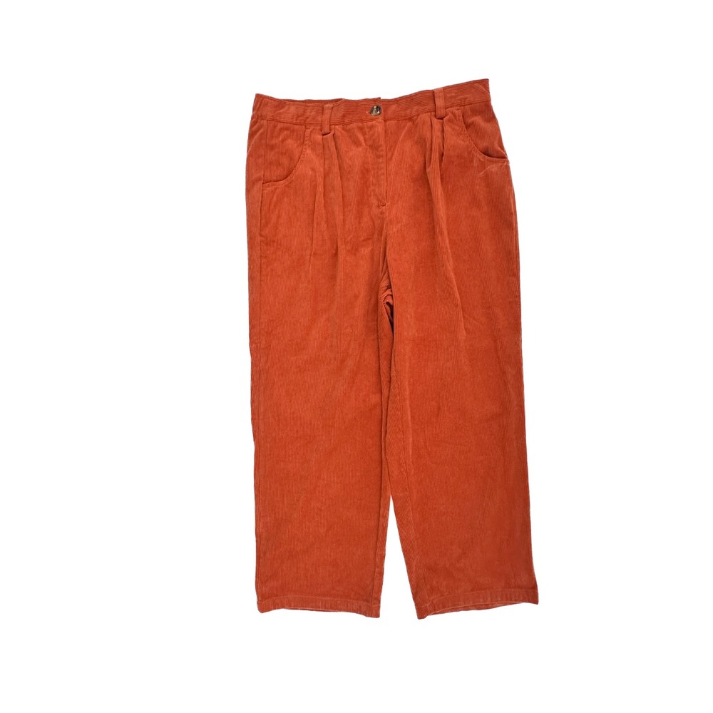 Unbranded Corduroy Pants Womens 2X Orange Pleated Back Elastic High Rise JB3CX